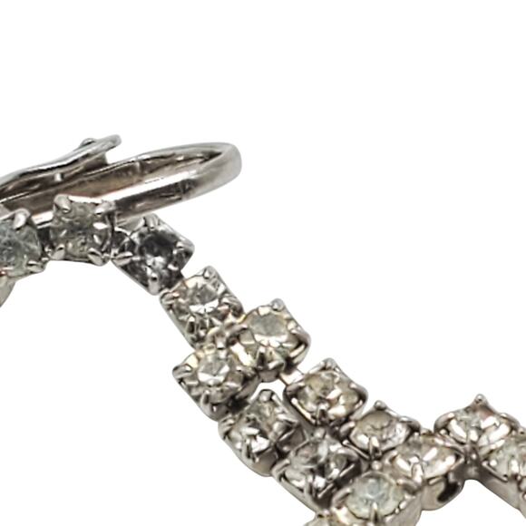Vintage Dangle Rhinestone Earrings Clip On Clear Glass Silver Tone Drop MCM - Picture 5 of 6